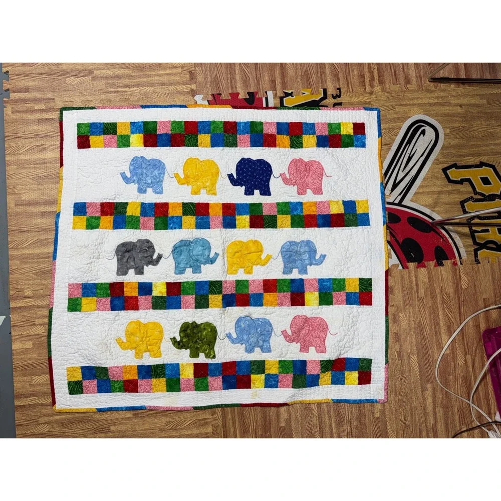 Handmade‎ Elephant Patchwork Baby Quilt Colorful Nursery Blanket 41x38 2017